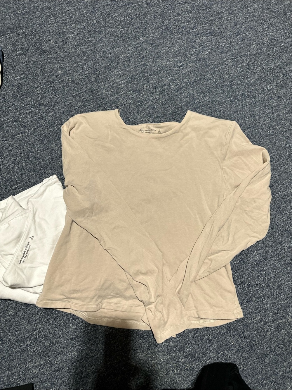 2 Abercrombie & Fitch Women's Long-Sleeve Crewneck Tee - Beige and white